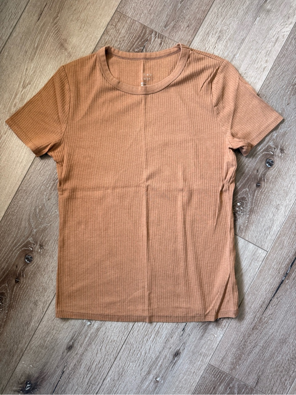 a new day Ribbed Short-Sleeve Tee in Camel Brown